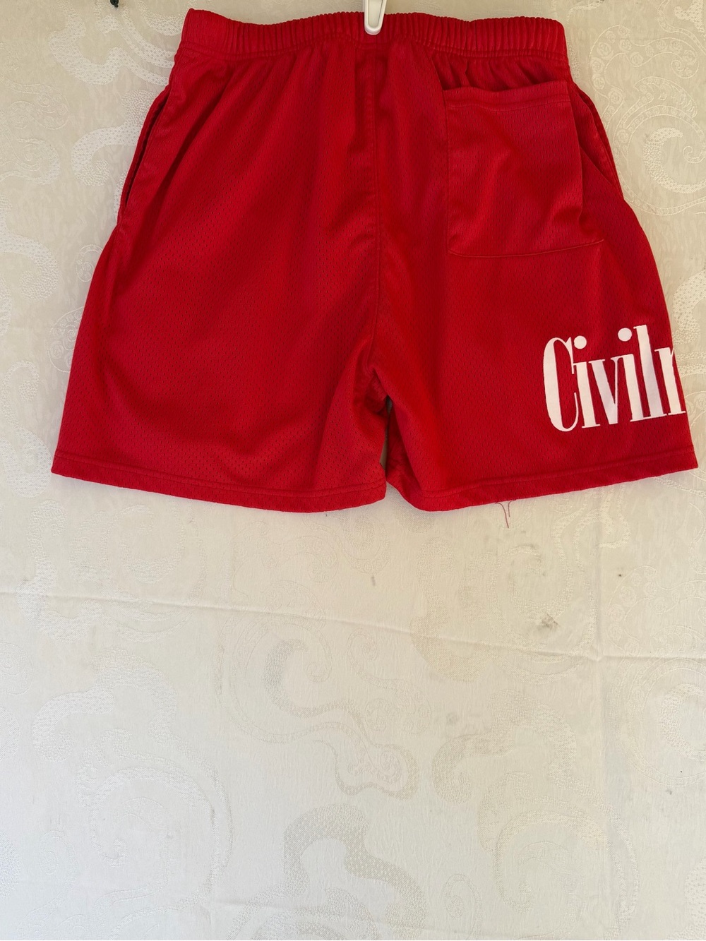 Civil Regime Red Athletic Mesh Shorts with Mickey Graphic and AFC Lettering - Picture 7 of 7